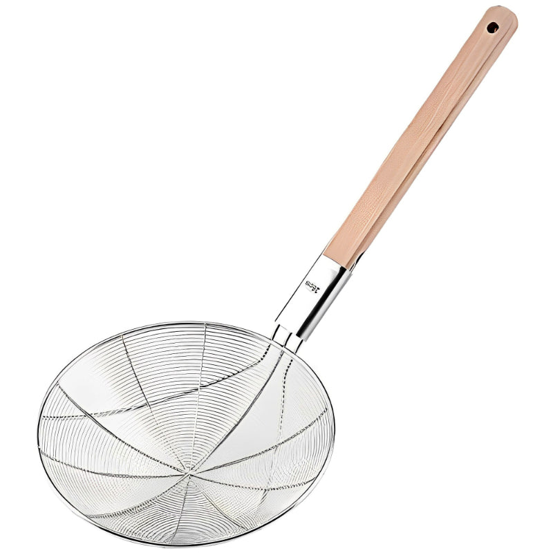 Eco-Friendly Wooden Handle Stainless Steel Frying Oil Strainer